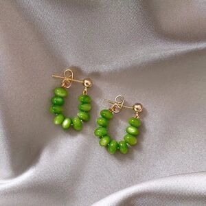 Retro Vintage Green Opal Hoop Earrings, Huggie Earrings Girl Womens Dangle Hoops